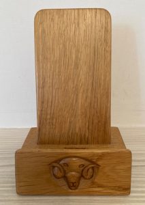 MOUSEMAN APPRENTICE "RAM MAN" TERRY HARRINGTON CARVED OAK PHONE STAND