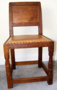 Original Very Early Robert Mouseman Thompson Oak & Leather Dining Chair a
