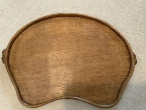 Robert Mouseman Thompson Antique Golden British Oak Kidney Shaped Tea Tray,1960s