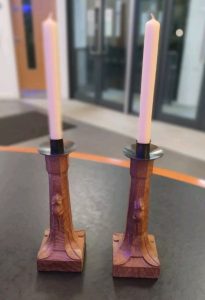 Robert Thompson Mouseman Oak Candlesticks set of 2 With Wrought Iron Sconce's
