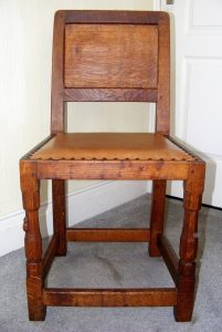 Set Of 3 Original Very Early Robert Mouseman Thompson Oak & Leather Chairs
